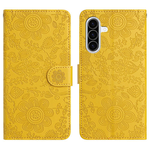 Samsung Galaxy A37 5G Floral Embossed Pattern Leather Phone Case - Yellow
