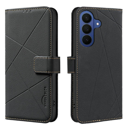 Samsung Galaxy A37 5G Geometric Pattern RFID Leather Phone Case - Black