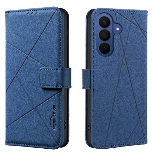 Samsung Galaxy A37 5G Geometric Pattern RFID Leather Phone Case - Blue