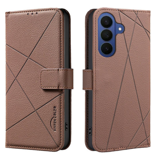 Samsung Galaxy A37 5G Geometric Pattern RFID Leather Phone Case - Brown