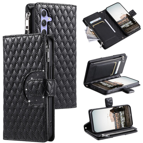 Samsung Galaxy A37 5G Glitter Lattice Zipper Wallet Leather Phone Case - Black