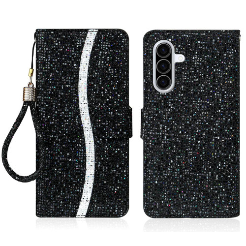 Samsung Galaxy A37 5G Glitter Powder Filp Leather Phone Case - Black