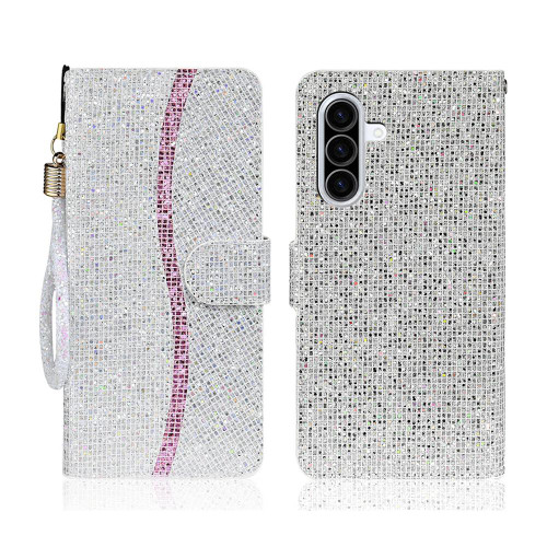 Samsung Galaxy A37 5G Glitter Powder Filp Leather Phone Case - Silver