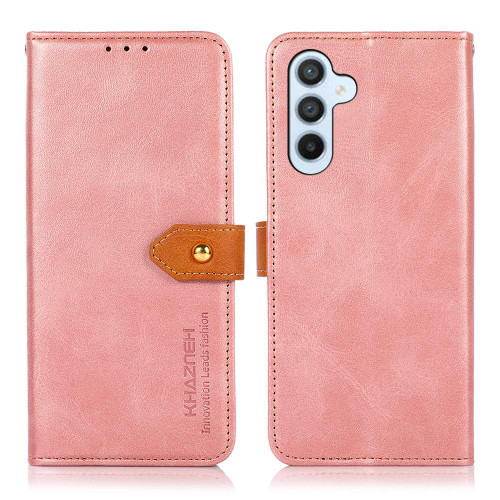 Samsung Galaxy A37 5G KHAZNEH Dual-color Cowhide Texture Flip Leather Phone Case - Rose Gold