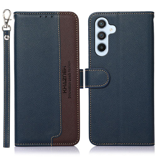 Samsung Galaxy A37 5G KHAZNEH Litchi Texture Leather RFID Phone Case - Blue