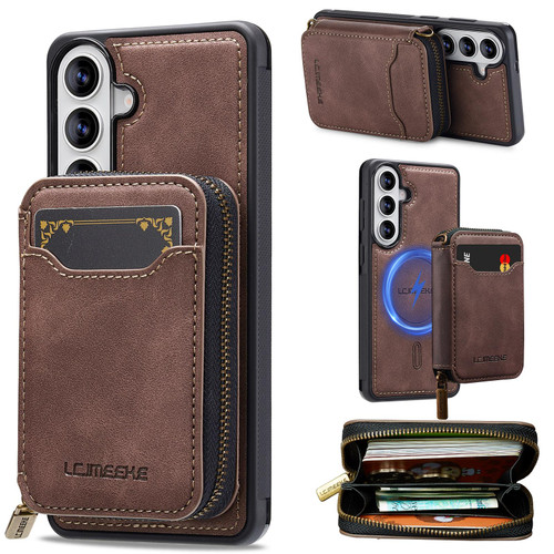 Samsung Galaxy A37 5G LC.IMEEKE L6 Series Zipper Card Bag MagSafe Magnetic Phone Case - Coffee