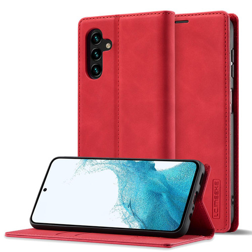 Samsung Galaxy A37 5G LC.IMEEKE Strong Magnetism Microfiber Leather Phone Case - Red