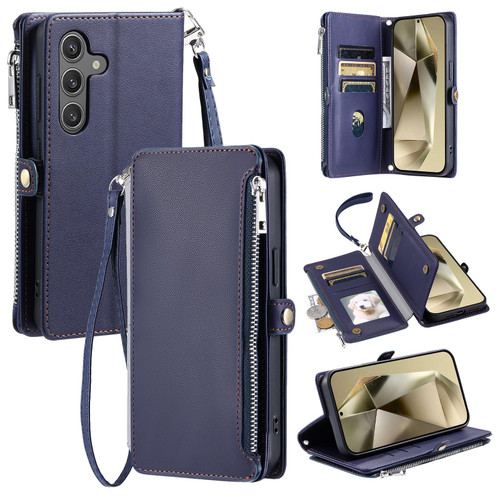 Samsung Galaxy A37 5G Leather Stitching Multi-card Slot Zipper Phone Case - Blue