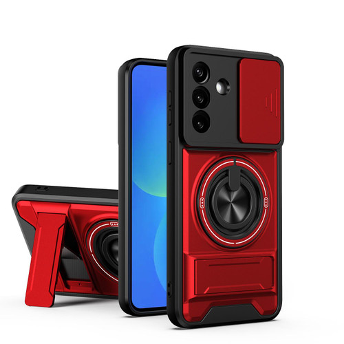 Samsung Galaxy A37 5G Lens Sliding Window Multifunctional Magnetic Shockproof Phone Case - Red
