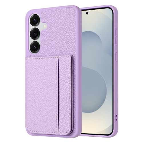Samsung Galaxy A37 5G Litchi Pattern Magnetic Card Bag Holder Phone Case - Purple