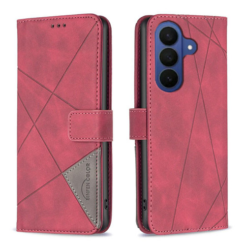 Samsung Galaxy A37 5G Magnetic Buckle Rhombus Texture Leather Phone Case - Red