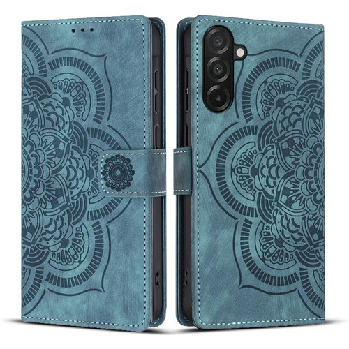 Samsung Galaxy A37 5G Mandala Embossed Retro Frosted Leather Phone Case - Blue