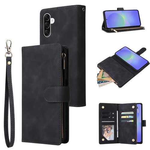 Samsung Galaxy A37 5G Multifunctional Frosted Zipper Wallet Leather Phone Case - Black