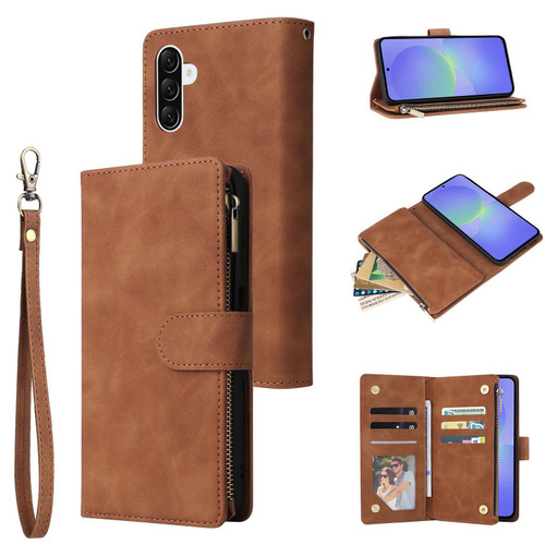 Samsung Galaxy A37 5G Multifunctional Frosted Zipper Wallet Leather Phone Case - Brown