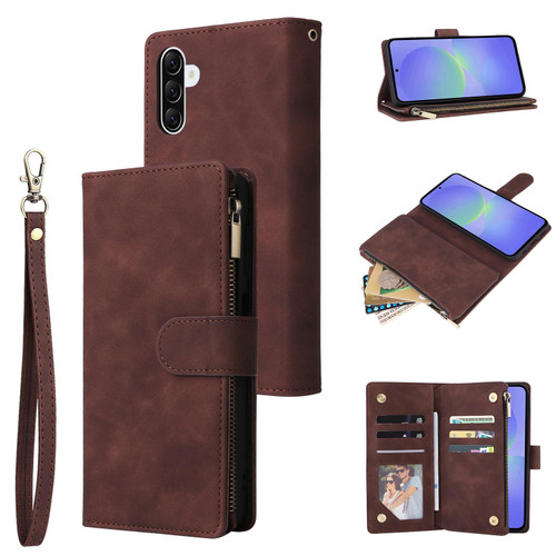 Samsung Galaxy A37 5G Multifunctional Frosted Zipper Wallet Leather Phone Case - Coffee