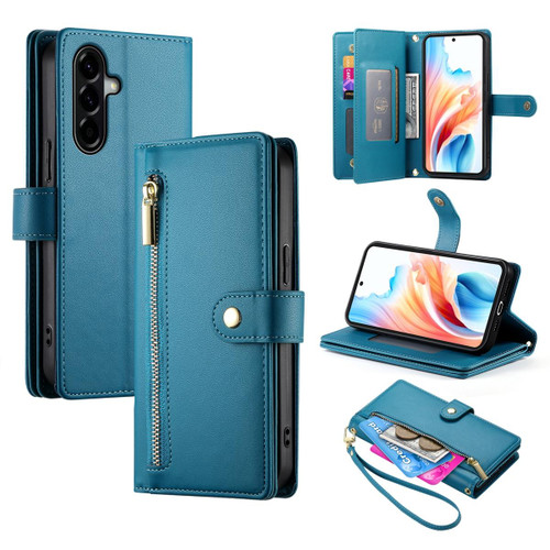 Samsung Galaxy A37 5G Nine Card-slot Zipper Wallet Bag Leather Phone Case - Blue