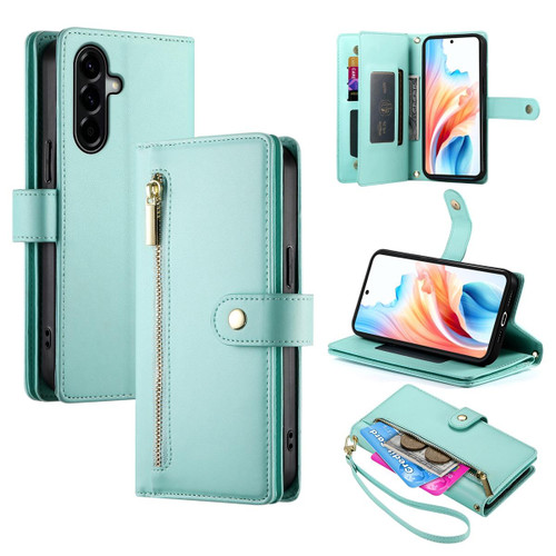 Samsung Galaxy A37 5G Nine Card-slot Zipper Wallet Bag Leather Phone Case - Mint Green