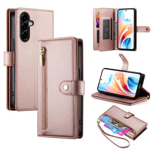 Samsung Galaxy A37 5G Nine Card-slot Zipper Wallet Bag Leather Phone Case - Pink
