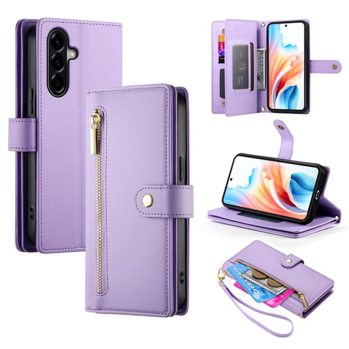 Samsung Galaxy A37 5G Nine Card-slot Zipper Wallet Bag Leather Phone Case - Purple