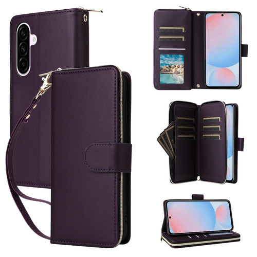Samsung Galaxy A37 5G Nine-card Slots Zipper Wallet Bag Leather Phone Case - Dark Purple