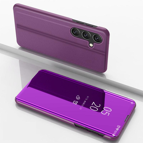 Samsung Galaxy A37 5G Plated Mirror Horizontal Flip Leather Phone Case with Holder - Purple