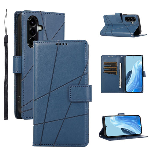 Samsung Galaxy A37 5G PU Genuine Leather Texture Embossed Line Phone Case - Blue