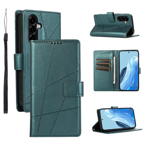 Samsung Galaxy A37 5G PU Genuine Leather Texture Embossed Line Phone Case - Green