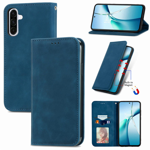 Samsung Galaxy A37 5G Retro Skin Feel Magnetic Leather Phone Case - Blue