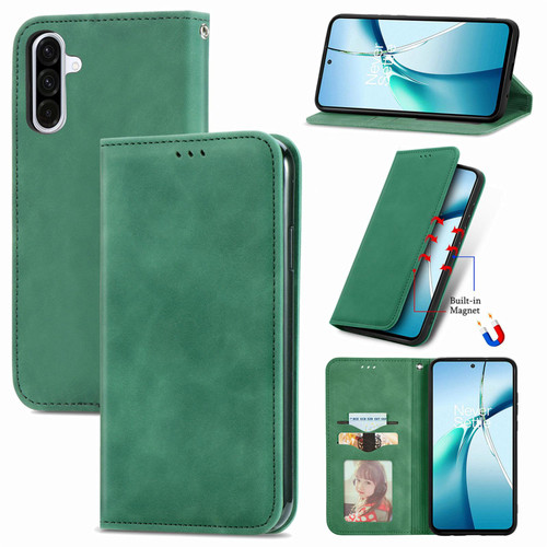 Samsung Galaxy A37 5G Retro Skin Feel Magnetic Leather Phone Case - Green