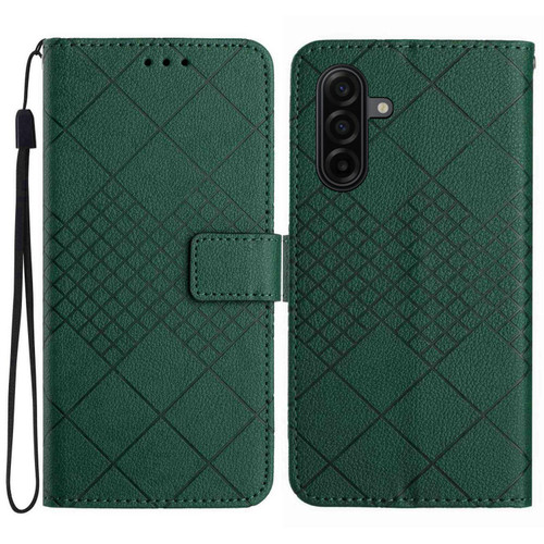 Samsung Galaxy A37 5G Rhombic Grid Texture Leather Phone Case - Green