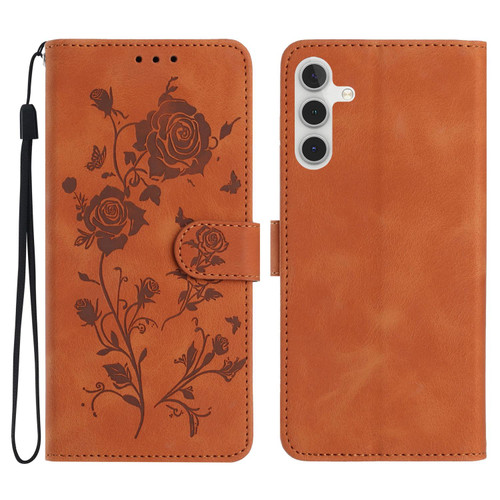 Samsung Galaxy A37 5G Rose Flower Embossing Pattern Leather Phone Case - Brown