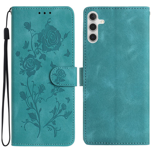 Samsung Galaxy A37 5G Rose Flower Embossing Pattern Leather Phone Case - Green