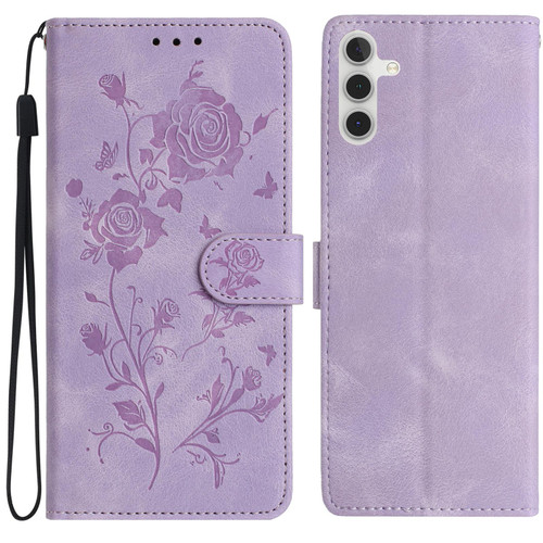 Samsung Galaxy A37 5G Rose Flower Embossing Pattern Leather Phone Case - Light Purple