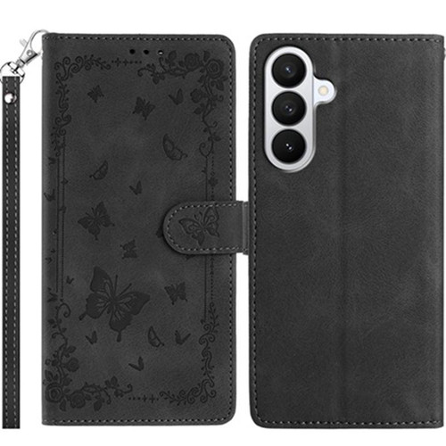 Samsung Galaxy A37 5G Secret Garden Butterfly Pattern Leather Phone Case - Black