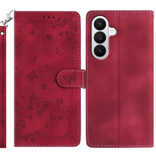 Samsung Galaxy A37 5G Secret Garden Butterfly Pattern Leather Phone Case - Red