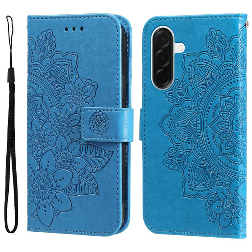 Samsung Galaxy A37 5G Seven-petal Flowers Embossing Leather Phone Case - Blue