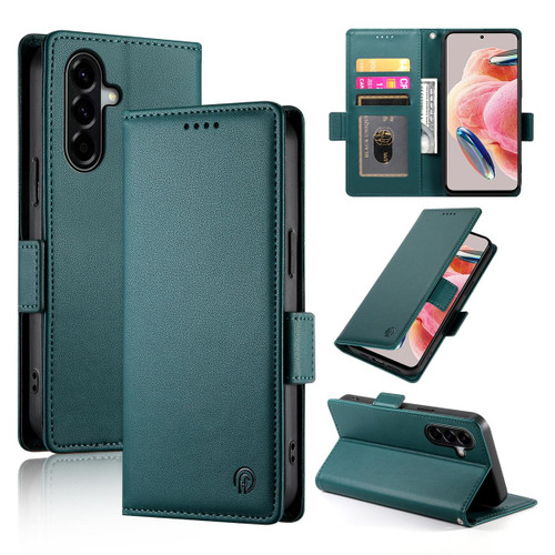 Samsung Galaxy A37 5G Side Buckle Magnetic Frosted Leather Phone Case - Dark Green
