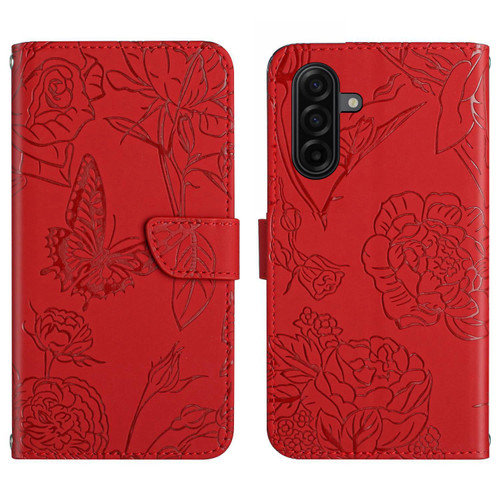 Samsung Galaxy A37 5G Skin Feel Butterfly Embossed Flip Leather Phone Case - Red