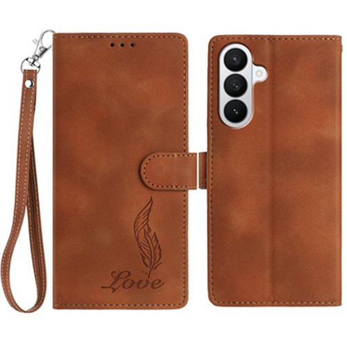 Samsung Galaxy A37 5G Skin Feel Embossed Feather Leather Phone Case - Brown