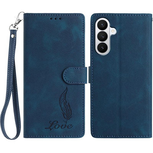 Samsung Galaxy A37 5G Skin Feel Embossed Feather Leather Phone Case - Dark Blue