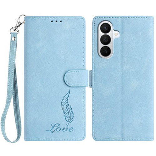 Samsung Galaxy A37 5G Skin Feel Embossed Feather Leather Phone Case - Light Blue