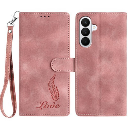 Samsung Galaxy A37 5G Skin Feel Embossed Feather Leather Phone Case - Pink
