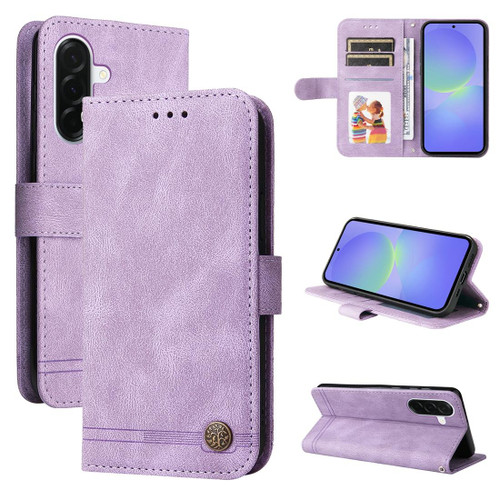 Samsung Galaxy A37 5G Skin Feel Life Tree Metal Button Leather Phone Case - Purple