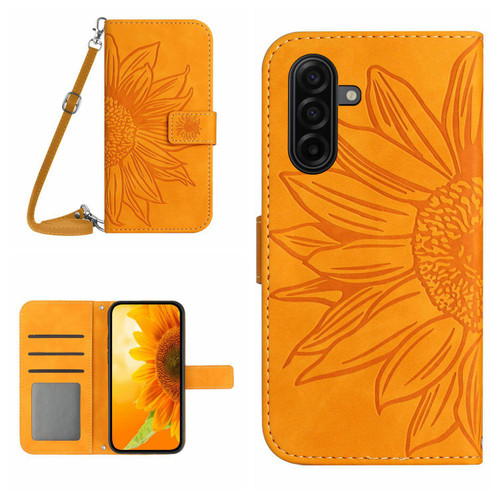 Samsung Galaxy A37 5G Skin Feel Sun Flower Embossed Flip Leather Phone Case with Lanyard - Yellow