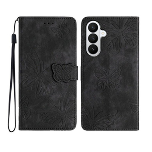 Samsung Galaxy A37 5G Skin-feel Embossed Butterfly Leather Phone Case - Black