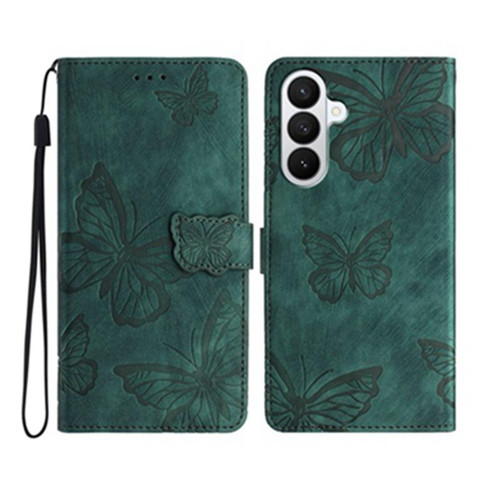 Samsung Galaxy A37 5G Skin-feel Embossed Butterfly Leather Phone Case - Green