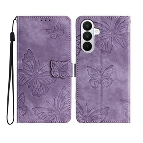 Samsung Galaxy A37 5G Skin-feel Embossed Butterfly Leather Phone Case - Purple