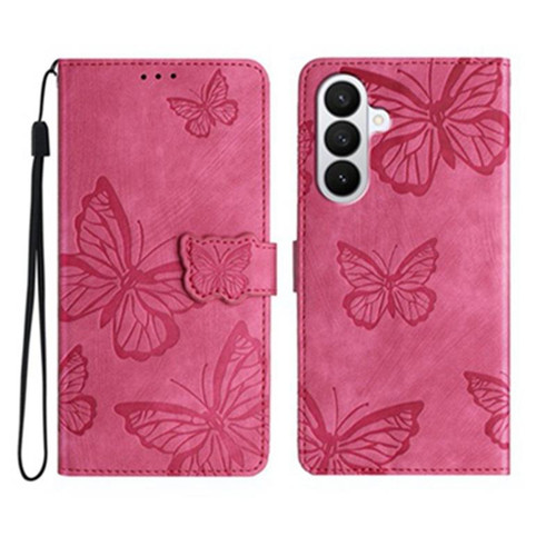 Samsung Galaxy A37 5G Skin-feel Embossed Butterfly Leather Phone Case - Rose Red