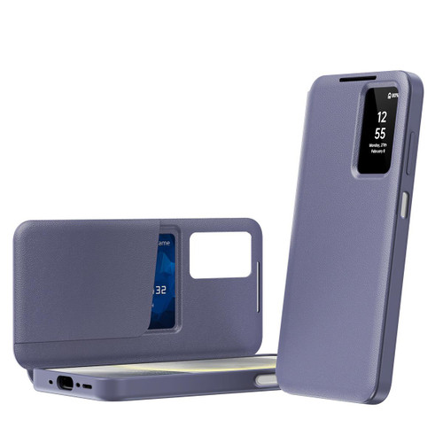 Samsung Galaxy A37 5G Smart View Window Leather Phone Case with Card Slot - Purple
