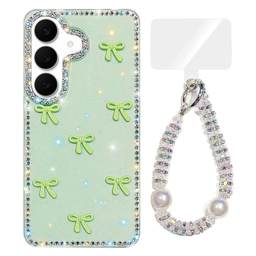 Samsung Galaxy A37 5G Sparkling IMD Colorful Bow Phone Case with Bracelet - Glitter Light Green